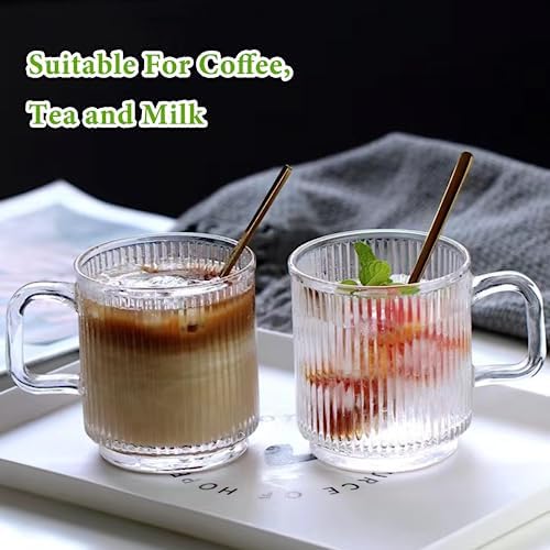 Mfacoy 4 PACK Glass Coffee Mugs with Handle & Spoon, 12 OZ Glass Coffee Cups with Bamboo Lid, Ribbed Glass Cups, Clear Tea Cup for Hot/Cold Beverages, Glassware Set for Americano, Latte, Cappuccino - Image 6