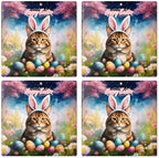 Happy Easter Maine Coon with Bunny Ear Headband and Flowers Set of 4 Stone Coasters Cat Lover Kitten Owner Gifts 4x4in Absorbent Soapstone Coaster 13001 - Image 2