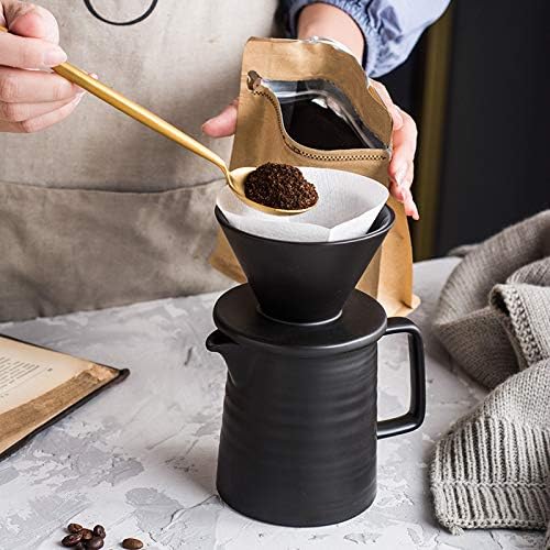 Coffee Press Ceramic Dripper 1-2 Cups Drip Filter Pot Pour Over Coffee Maker with Separate Stand for Filte 500ml Pots (Black Filter Set) - Image 3