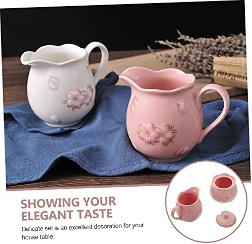1 Set Ceramic Milk Jug Sugar Bowl White Utensils Set Coffee Syrup Set Coffee Dripper Set Ceramic Sugar Jar Candy Canister Tea Mug with Lid Coffee Pot Sugar Pot with Lid Ceramics Jars (Pink 12X7.5CM) - Image 3