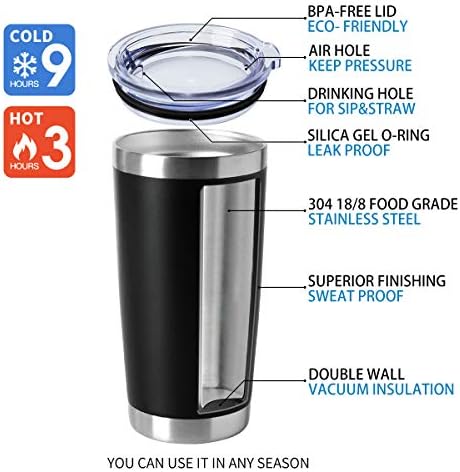 HASLE OUTFITTERS 20oz Stainless Steel Tumblers Bulk, Insulated Travel Cup with Lid, Double Wall Vacuum Coffee Mug for Cold & Hot Drinks 4 Pack, Black - Image 4