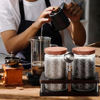 Suclain Glass Coffee Grounds Container with Shelf 2 x 34 oz Glass Coffee Bean Storage Canisters with Airtight Thread Lid and Measuring Spoon Food Storage Jars for Kitchen Sugar(Classic Style) - Image 3
