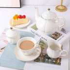 CHENP. HMC Tea Set 23-Piece Porcelain Ceramic Coffee Tea Gift-Included Coffee Holder, Sets Cups Saucer Service for 6 Teapot Sugar Bowl Creamer Pitcher and Teaspoons (WHITE3) - Image 5