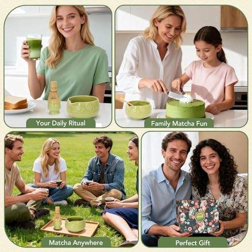Pack of 2 Matcha Whisk Set, Ceramic Matcha Set with Bowl, Chasen Holder, Scoop Rest, Sifter,Japanese Ceremony Matcha Kit–Matcha Lovers Gift for Women Mom Girl Friend-Matcha Green - Image 7