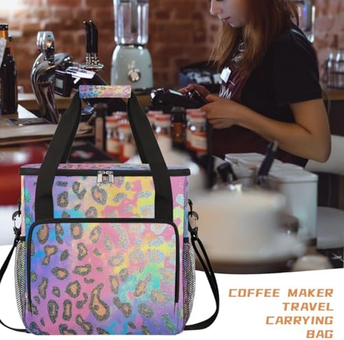 Gold Pink Leopard Print Coffee Maker Carring Bag Travel Carrying Storage Tote Bag Compatible with Keurig K-Mini or K-Mini Plus Portable Single Serve Coffee Brewer Case with Pockets for K-cup Pods - Image 6