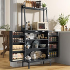 kepptory 51" Kitchen Baker's Rack with Storage, Microwave & Toaster Oven Stand, Freestanding Coffee Bar Station with Wine Glass Holder & Side Storage Shelves, Black - Image 5