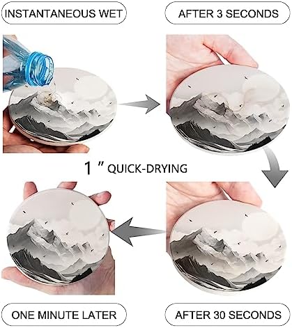 Coasters for Drinks Set of 8 with Holder, Mountain Peak Sun Eagle Natural Landscape Ceramic Cup Mat, Absorbent Ceramic Stone Coasters with Cork Base for Coffee, Cups, Wooden Table, Home Decor 4 Inch - Image 3