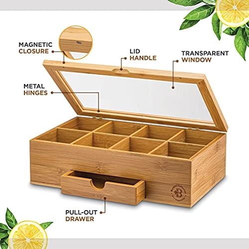 Personalized Tea Bag Organizer - Custom Engraved Bamboo Tea Box Organizer, 8-Compartment Tea Box with Magnetic Acrylic Lid, Mothers Day Gifts for Mom, Grandma Gift Wife Gift, Tea Lover Gift by Bambusi - Image 3