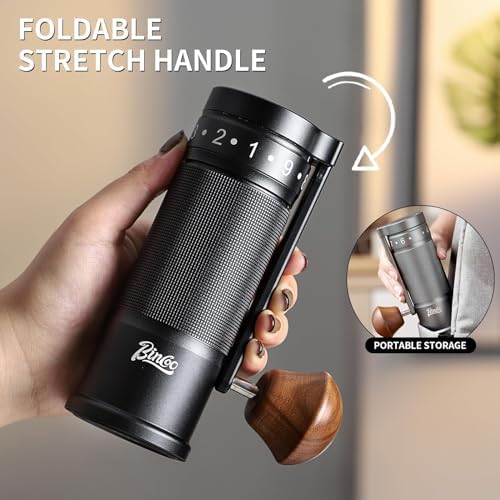 Bincoo Manual Coffee Grinder Manual Foldable Handle– Espresso Hand Coffee Grinder Burr,Compact and Portable for Home/Travel/Camping (Black) - Image 4