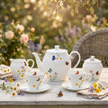 Zhehao 7-Piece British Porcelain Tea Set for Adults, Vintage Butterfly Floral Tea Party Set with 32oz Teapot, 7oz Cups and Saucers Creamer Sweet Bowl, Elegant Luxury Gift for Women Wedding Birthday by Zhehao