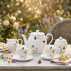 Zhehao 7-Piece British Porcelain Tea Set for Adults, Vintage Butterfly Floral Tea Party Set with 32oz Teapot, 7oz Cups and Saucers Creamer Sweet Bowl, Elegant Luxury Gift for Women Wedding Birthday by Zhehao