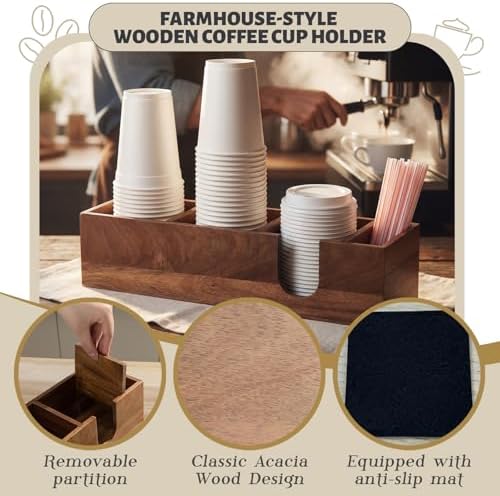 Novabright Acacia Wood Coffee Cup Holder for Countertop, Wood Color - Image 3