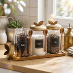 Suclain 3 Sets Glass Coffee Sugar Tea Canister Airtight with Lid - Image 6
