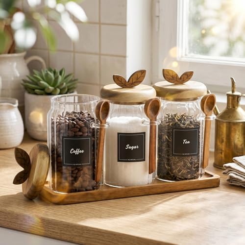Suclain 3 Sets Glass Coffee Sugar Tea Canister Airtight with Lid - Image 6