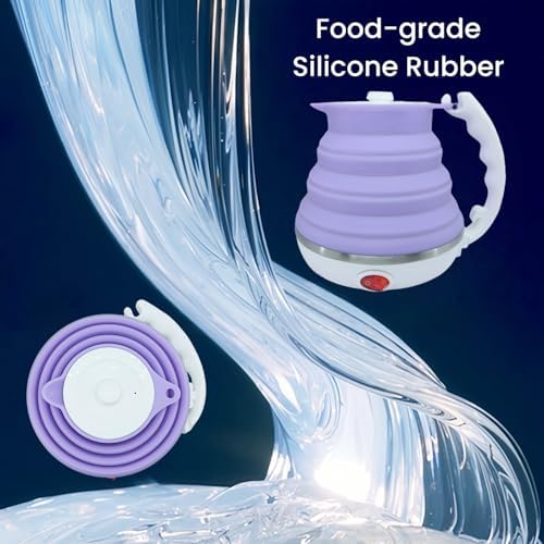 Collapsible Travel Kettle, Portable Electric Kettle, Travel Tea Kettle, Portable Water Boiler, Food Grade Silicone, Auto Shut off and Keep Warm, 110V 555ml (Purple) - Image 6