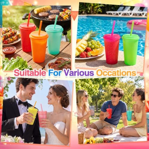Honeydak 45 Pcs Reusable Plastic Tumbler with Lid&Straw,Glitter,Transparent - Image 6