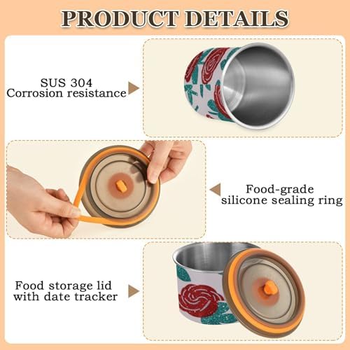 Fake Glitter Cartoon Rose Flower Pink Designed Dry Food Storage Containers Stainless Steel Storage Containers For Pantry 1 Button Opening Coffee Canister - Image 5