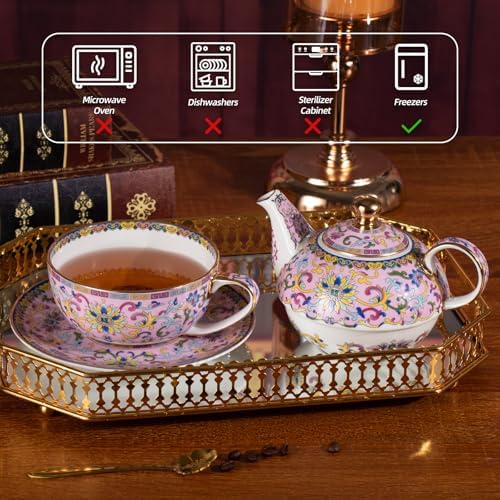 KAMMAK Tea for One Set, Ceramic Teapot, Bone China Tea Set, Cup and Saucer - Image 6