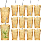 Wiwiqing 12 Set 16oz Vintage Tumbler with Lid and Straw Bulk, Amber by Wiwiqing