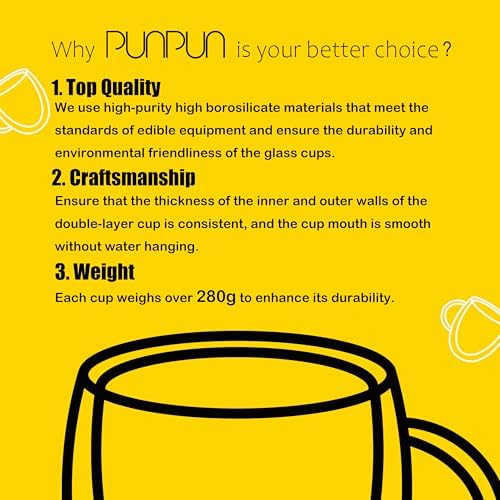 PunPun 17oz.500ml Large Coffee Mug,Double Walled Clear Mugs,Coffee Glass Cup, Heat Resistant Borosilicate Clear Glasses,Premium Glasses, Set of 2 - Image 5