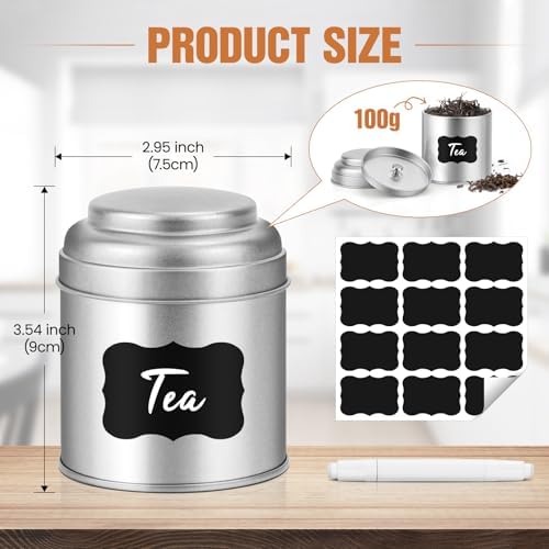 TRISCO Tea Tin with Airtight Double Lids for Loose Leaf Tea Storage, 8 Fl Oz Kitchen Small Tin Can and Tea Canister for Tea Coffee Sugar Candy Spices Christmas Gift, 6PCS Silver + 6PCS Gold - Image 2