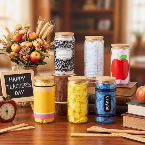 6 Pcs Back to School Gifts 16 oz Glass Cups with Lid and Straw - Image 2