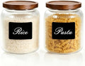 Large Glass Jar With Airtight Wooden Lids Set of 2-65OZ(1900ML) and 4 Kitchen pantry Labels, Clear Food Storage Containers for Rice, Flour, Pasta, Coffee, Sugar, Salt, Cookie. by PENGSHU