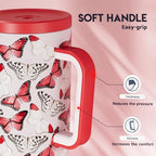 Meoky 40 oz Tumbler with Handle and Straw: Stainless Steel Insulated Tumbler with Lid and Straw - 100% Leak Proof Tumbler for Car Cup Holders - Travelers Commuters Workers, Red Butterfly - Image 6