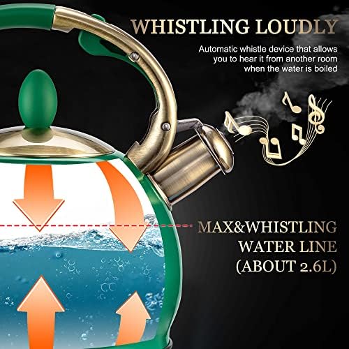 SUSTEAS Whistling Tea Kettle, 2.7QT Food-Grade Steel Teapot, Green - Image 3