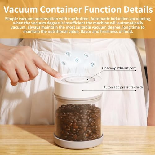 Minidiva Smart Vacuum Container, Automatic Electric Airtight Glass Jar for Food Coffee Storage Meal Prep (White-1350ml-1) - Image 3