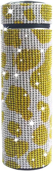 17 oz Bling Stainless Steel Water Bottle Rhinestone Vacuum Water Bottle Glitter Bottles Diamond Vacuum Flask Mug Gift Girls Women (500ml),Cow Yellow by Unknown