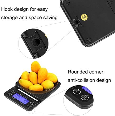 Fdit Digital Kitchen Food Scale with Timer, 3KG/0.1g, LCD Display, Bluish Violet Backlight, Anti-Slip Silicone Pad, Tare Function - Image 4