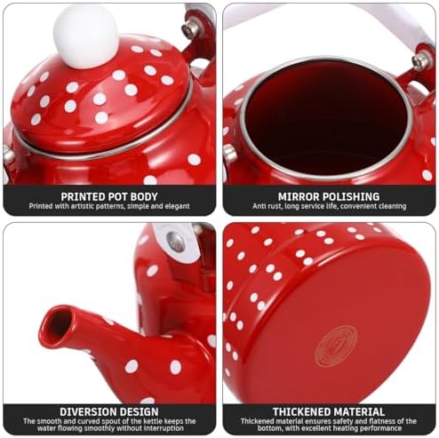 DOITOOL Enamel Teapot Cast Iron Stovetop Tea Kettle Red Vintage Tea Kettle for Boiling Water Kitchen Pot for Home Entertaining Housewarming Gift 8.26 X 8.26 X 3.14 in - Image 6