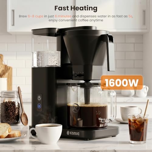 Kismile SCA Certified 8-Cup Coffee Maker, 6-Min Quick Brew, Hot & Cold Brew Coffee Machine, Adjustable Flow Control, Magnetic Anti-Drip, Keep Warm, DIY Manual Mode, Dishwasher Safe, Matte Black - Image 4