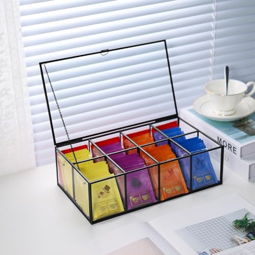 REDHUGO Glass Tea Bag Organizer, 8-Compartment Tea Storage Box, Black - Image 6