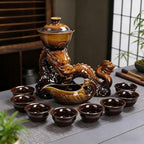 Chinese Gongfu Tea Set Ceramic Teapot with Infuser, 8 Cups, Semi Automatic Dragon Design for Loose Leaf Tea - Image 5