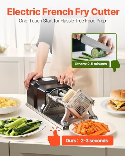 VEVOR Commercial French Fry Cutter, Stainless Steel Vegetable Fruit Chopper with 3 Replacement Blades 1/2-Inch 3/8-Inch 1/4-Inch, Electric Potato Slicer Dicer for Restaurants & Home Kitchen - Image 2