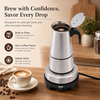 6 Cup Moka Pot, Electric Stovetop Espresso Maker with Electric Stove, Stainless Steel Coffee Maker for Cafes, Stores, Offices (6 Cup - 300ml) - Image 4
