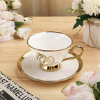 fanquare 21 Pieces British Porcelain Tea Set, Gold Tulip Tea Service for Afternoon Tea Party, 6 Teacup and Saucers for Coffee Home Wedding Birthday - Image 5