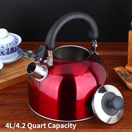 3.75 Quart/4L Whistling Tea Kettle,18/8 Stainless Steel, Red - Image 3