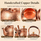 Vintage Copper Tea Kettle, Whistling Stovetop Water Pot with Rope Handle - Image 3