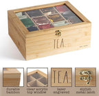 Rae Dunn Tea Bag Organizer - Tea Box Divided Storage Container Box with Hinge Lid for Kitchen Cabinet, Countertop, Pantry, Hold Coffee Pods, Seasoning Packets, Condiments, Bamboo - Image 4