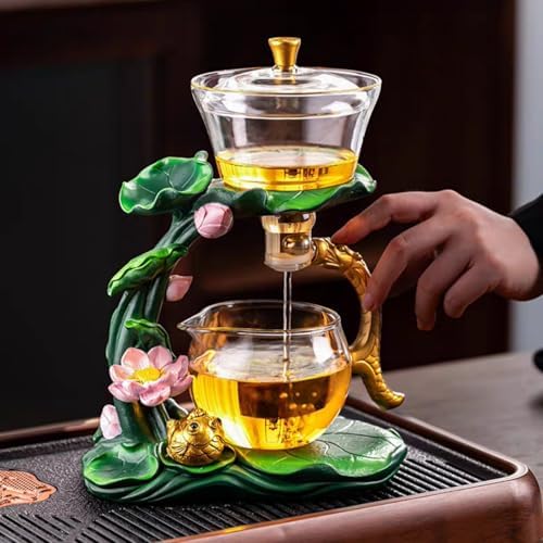 Glass Teapot with Infuser Chinese Gongfu Tea Set,6 cups,Magnetic Semi Automatic Design for Loose Leaf Tea - Image 2