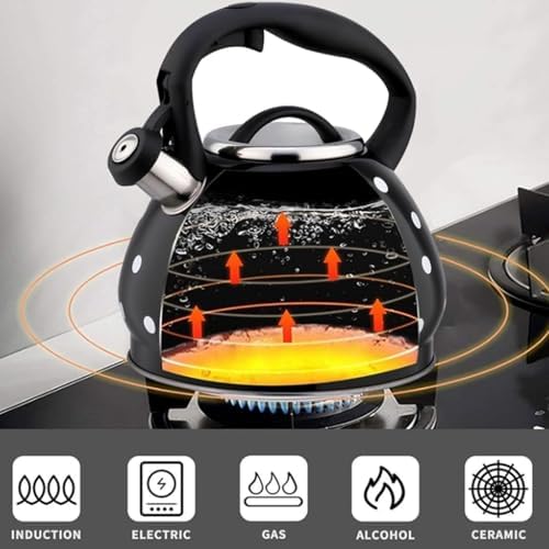 Whistling Teapot 304 Stainless Steel, Tea Kettle Stovetop, Polka Dot Teapots for Stove Top, Whistle Tea Pot with Cool Touch Ergonomic Handle - Image 3