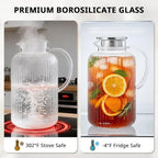 Bivvclaz 3 Liter 101 oz Stripes Glass Pitcher with Lid and Handle - Image 3