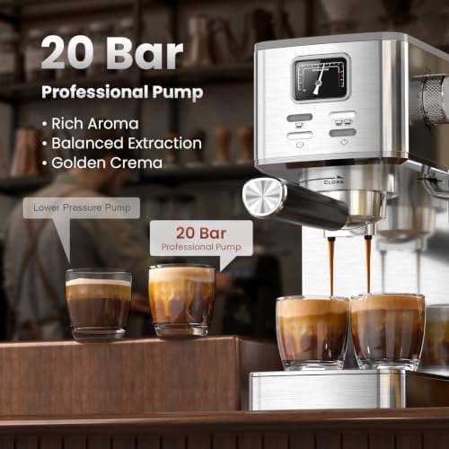 Compact Espresso Machine with Milk Frothing Steam Wand, 20-Bar Pump - Image 2