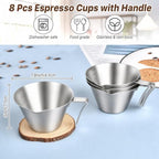 8 Pack Espresso Shot Cups with Handle Espresso Measuring Cup Dishwasher Safe Stainless Steel Pouring Cup for Tomato Sauce|Steak Sauce|Dessert|Beverage (Matte Glossy) - Image 2