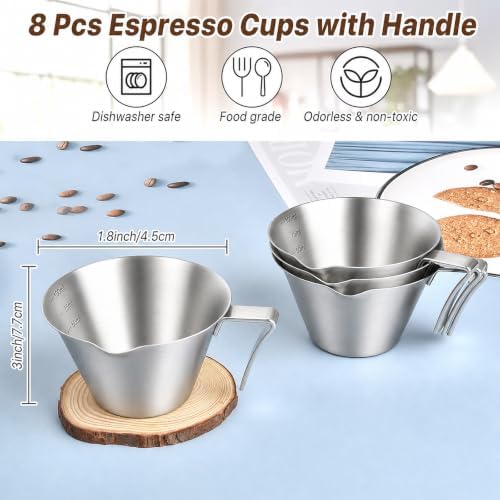 8 Pack Espresso Shot Cups with Handle Espresso Measuring Cup Dishwasher Safe Stainless Steel Pouring Cup for Tomato Sauce|Steak Sauce|Dessert|Beverage (Matte Glossy) - Image 2