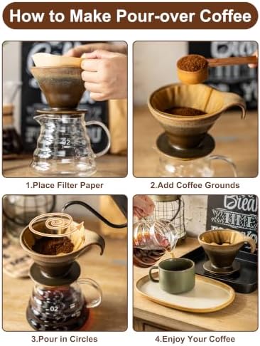 Gomakren 12 Inch White Porcelain Serving Platter Dishes Set of 3 Deep Bowl & Pour Over Coffee Maker Single-Hole Cone, Ceramic Coffee Dripper - Image 5