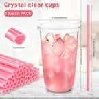 Ziliny 50 Sets 18 oz Clear Plastic Cups with Heart Shaped Straws and Lids - Image 4